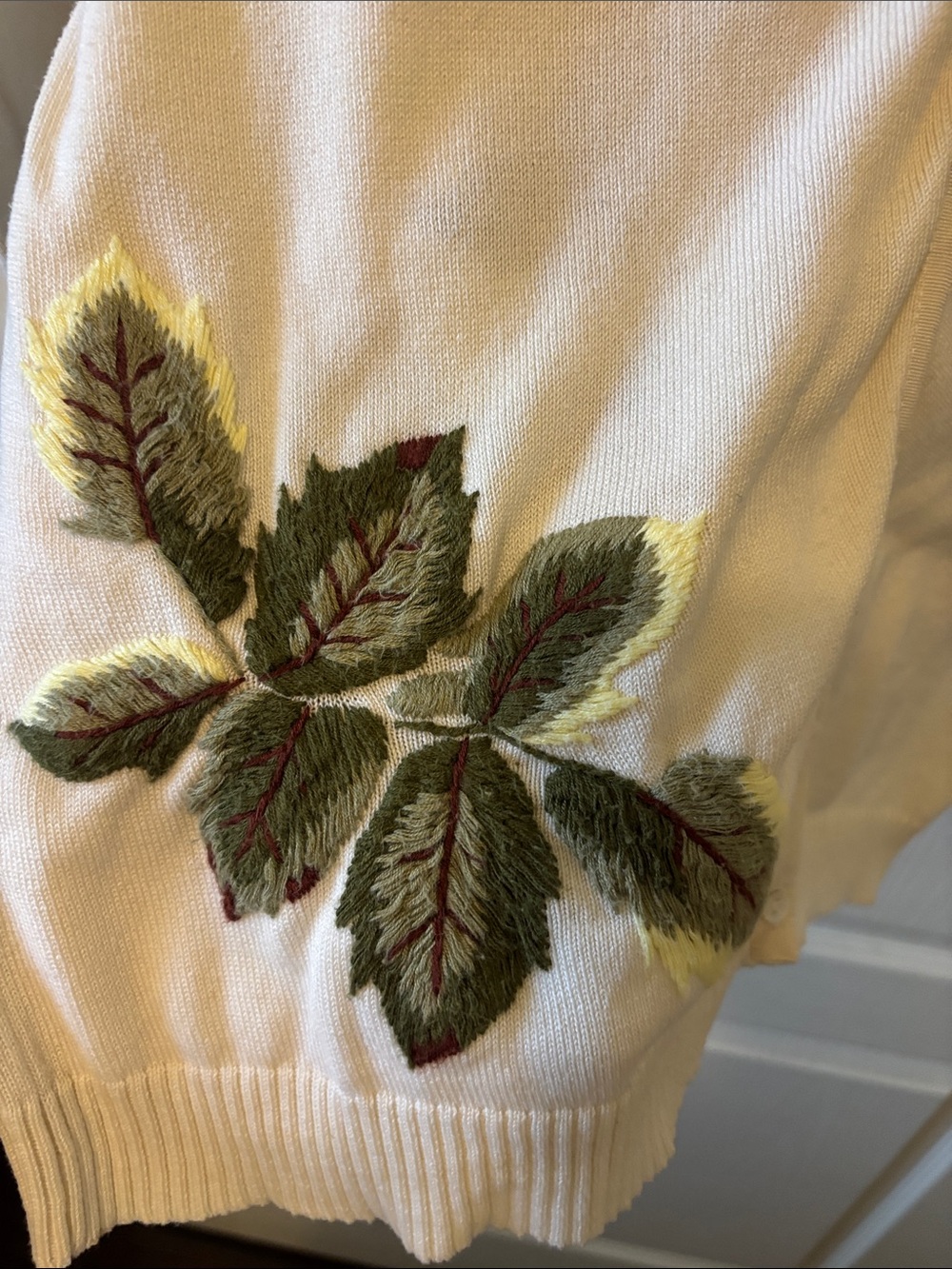 Moth by Anthropologie Cream Crewneck Sweater with Pink & Red Rose Embroidery - Picture 5 of 9